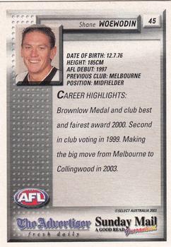 2003 Select The Advertiser-Sunday Mail AFL #45 Shane Woewodin Back